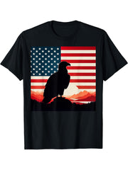 Freedom's Wings: Bald Eagle & American Flag Silhouette T-Shirt 180G 100% Cotton Printed Round Neck Short-Sleeve T-Shirt, Gifts for Men Dad Husband Grandpa, S-XXXL, Black