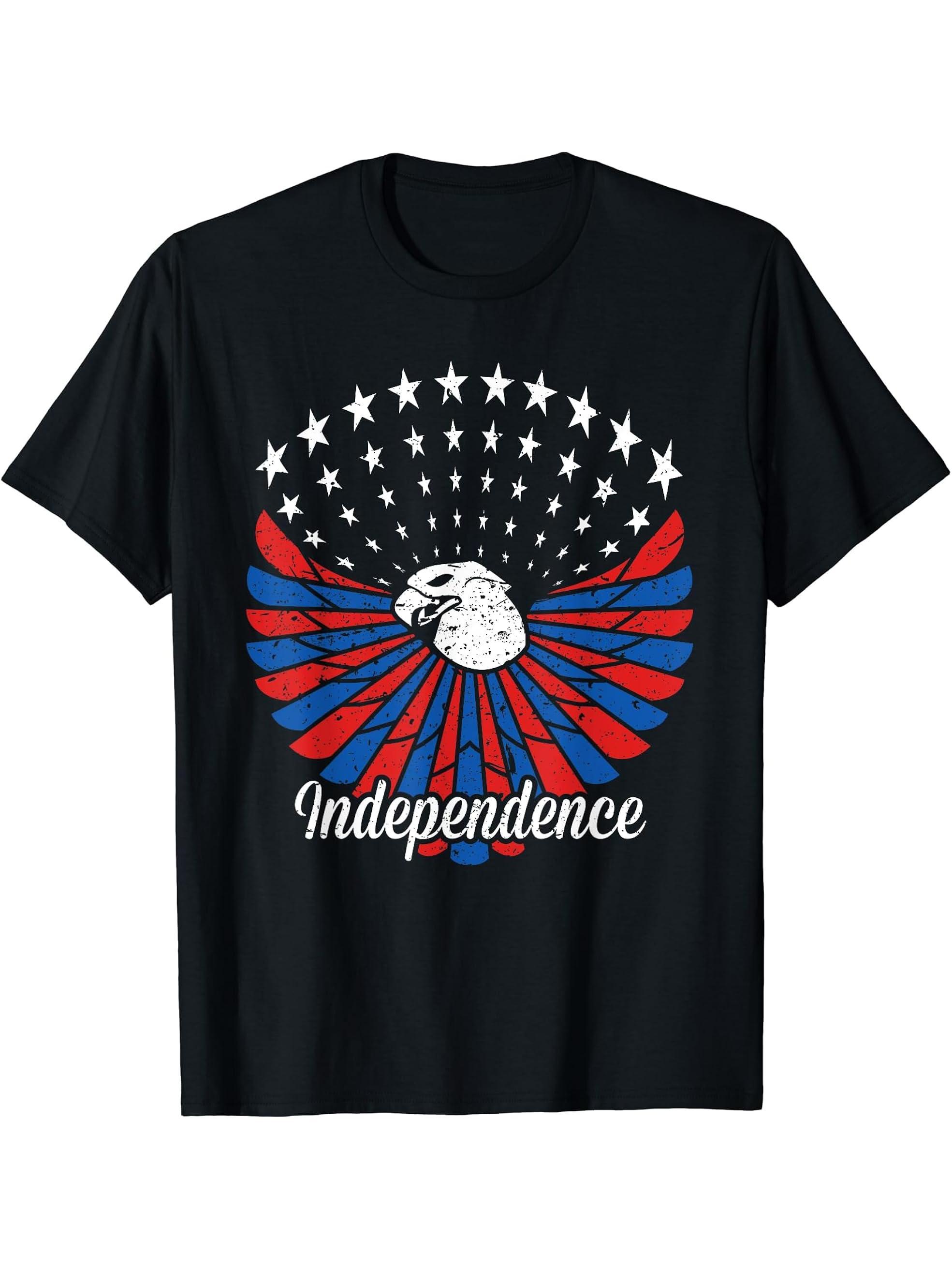 American Labor Day Patriotic Bald Eagle T-Shirt Gift 180G 100% Cotton Printed Round Neck Short-Sleeve T-Shirt, Gifts for Men Dad Husband Grandpa, S-XXXL, Black