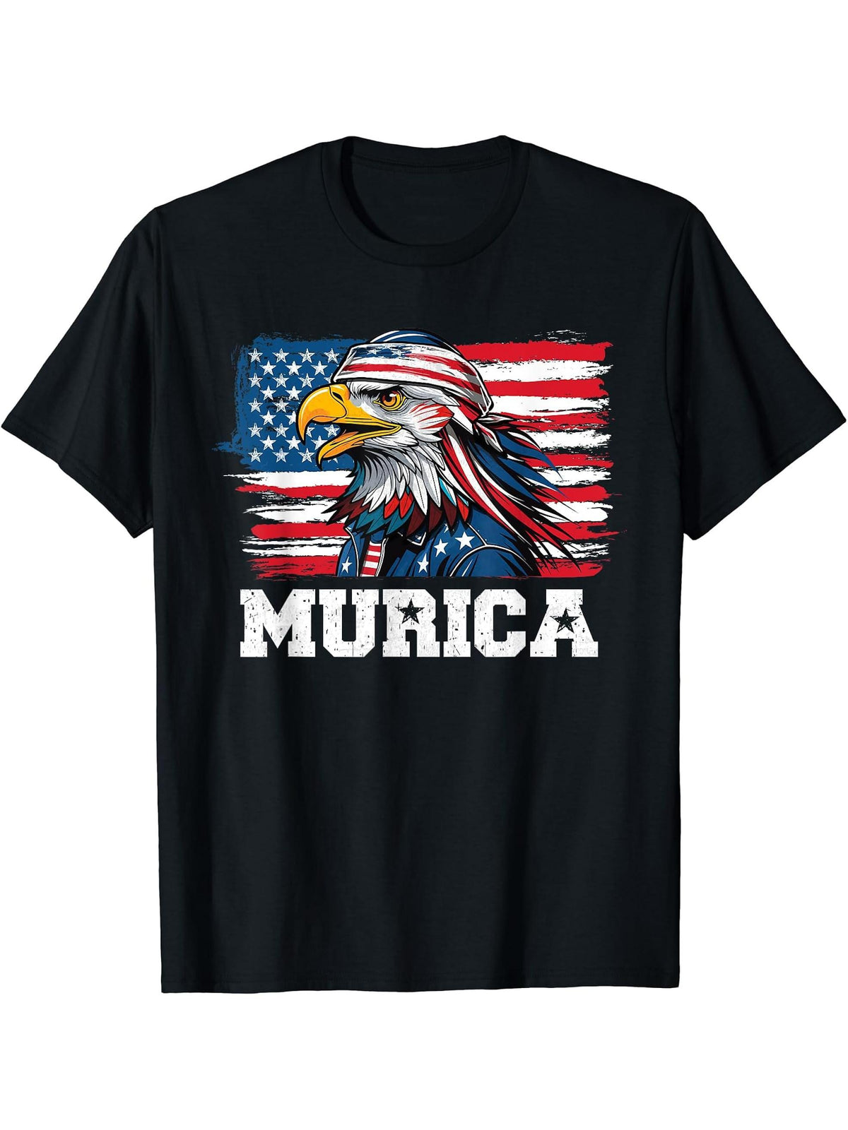 Patriotic Bald Eagle Mullet USA American Flag 4th of July T-Shirt 180G 100% Cotton Printed Round Neck Short-Sleeve T-Shirt, Gifts for Men Dad Husband Grandpa, S-XXXL, Black