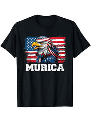 Patriotic Bald Eagle Mullet USA American Flag 4th of July T-Shirt 180G 100% Cotton Printed Round Neck Short-Sleeve T-Shirt, Gifts for Men Dad Husband Grandpa, S-XXXL, Black
