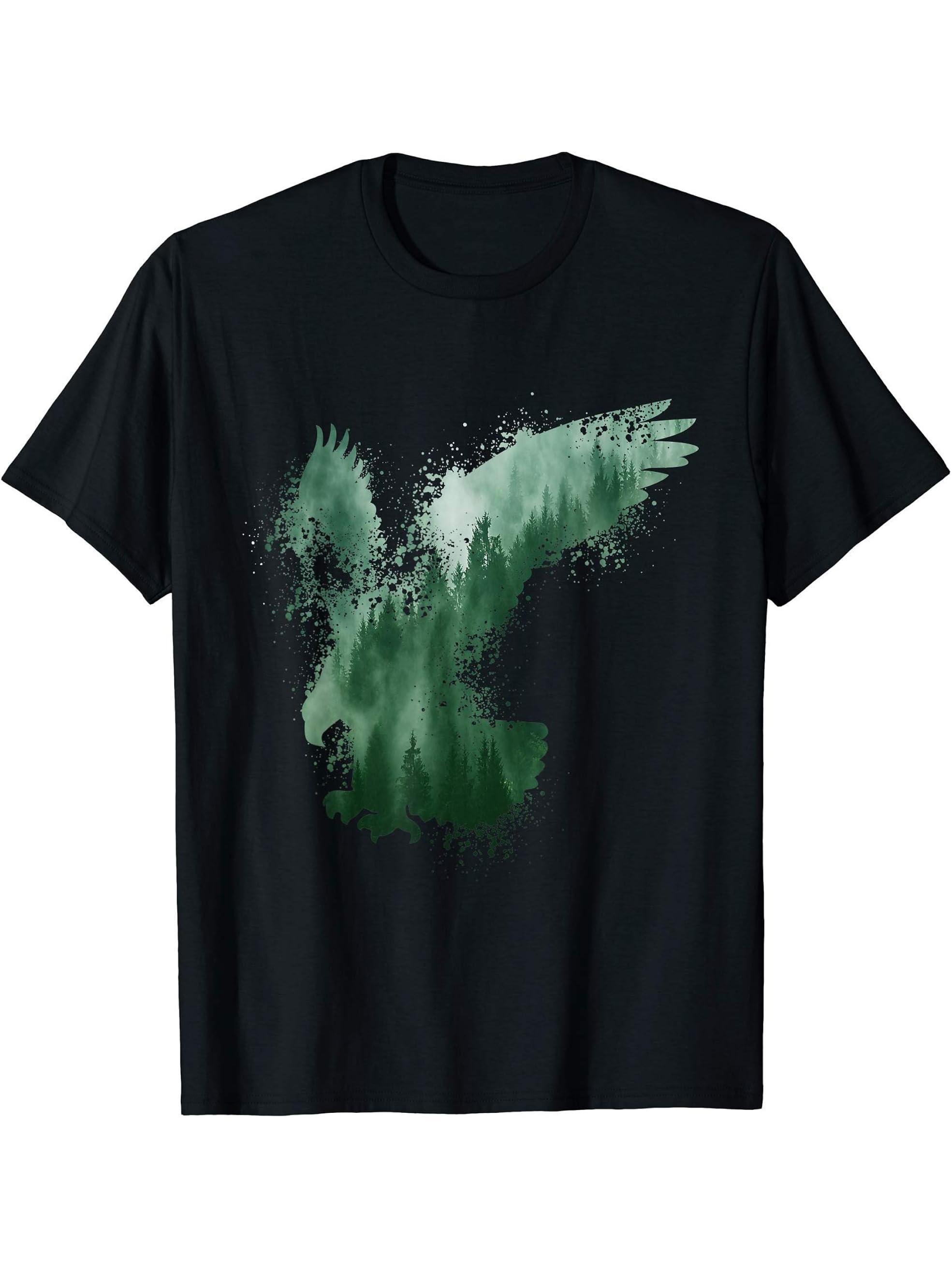 Nature Lover | Forest Animal Silhouette | Eagle Bald Eagle T-Shirt 180G 100% Cotton Printed Round Neck Short-Sleeve T-Shirt, Gifts for Men Dad Husband Grandpa, S-XXXL, Black