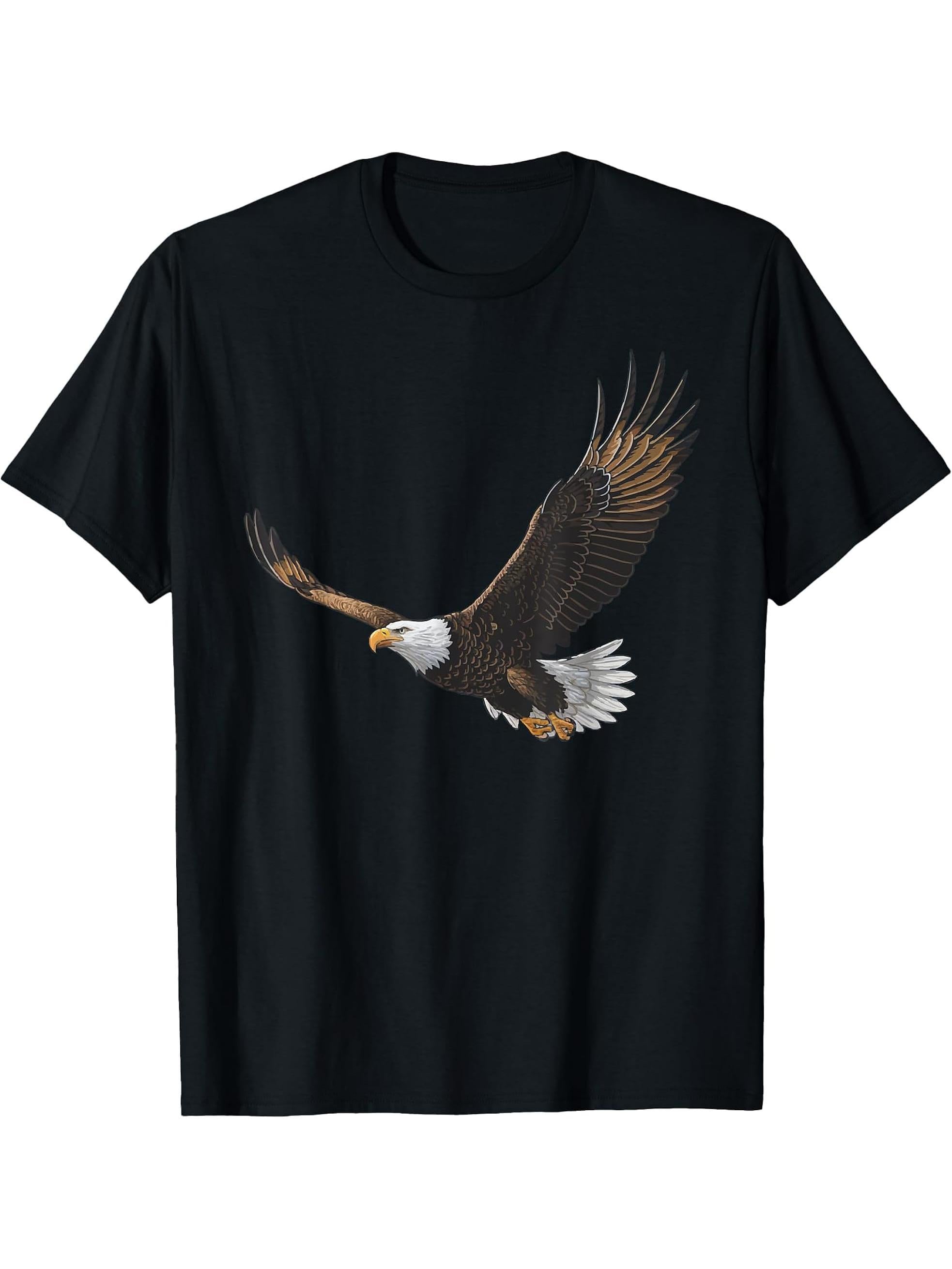 Majestic Flying American Bald Eagle T-Shirt 180G 100% Cotton Printed Round Neck Short-Sleeve T-Shirt, Gifts for Men Dad Husband Grandpa, S-XXXL, Black
