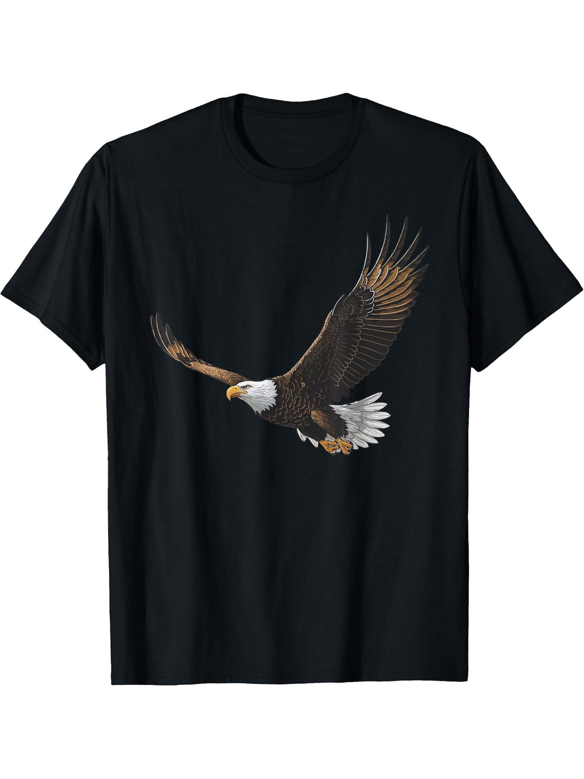 Majestic Flying American Bald Eagle T-Shirt 180G 100% Cotton Printed Round Neck Short-Sleeve T-Shirt, Gifts for Men Dad Husband Grandpa, S-XXXL, Black