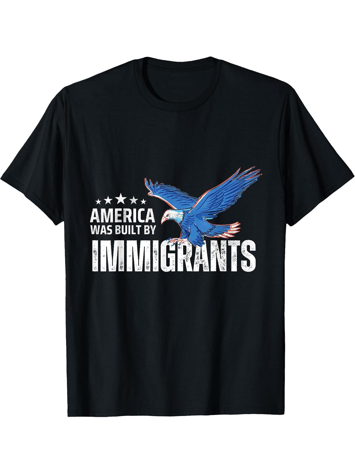 America Was Built By Immigrants Patriotic Bald Eagle T-Shirt 180G 100% Cotton Printed Round Neck Short-Sleeve T-Shirt, Gifts for Men Dad Husband Grandpa, S-XXXL, Black