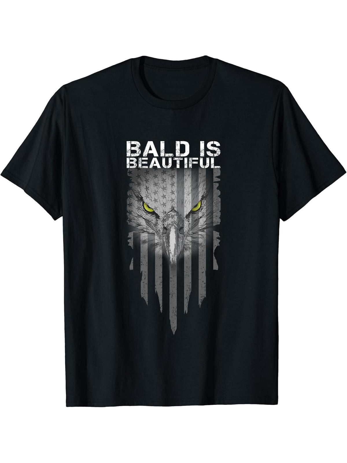 Bald Is Beautiful 4th of July Independence Day Bald Eagle T-Shirt 180G 100% Cotton Printed Round Neck Short-Sleeve T-Shirt, Gifts for Men Dad Husband Grandpa, S-XXXL, Black