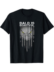 Bald Is Beautiful 4th of July Independence Day Bald Eagle T-Shirt 180G 100% Cotton Printed Round Neck Short-Sleeve T-Shirt, Gifts for Men Dad Husband Grandpa, S-XXXL, Black