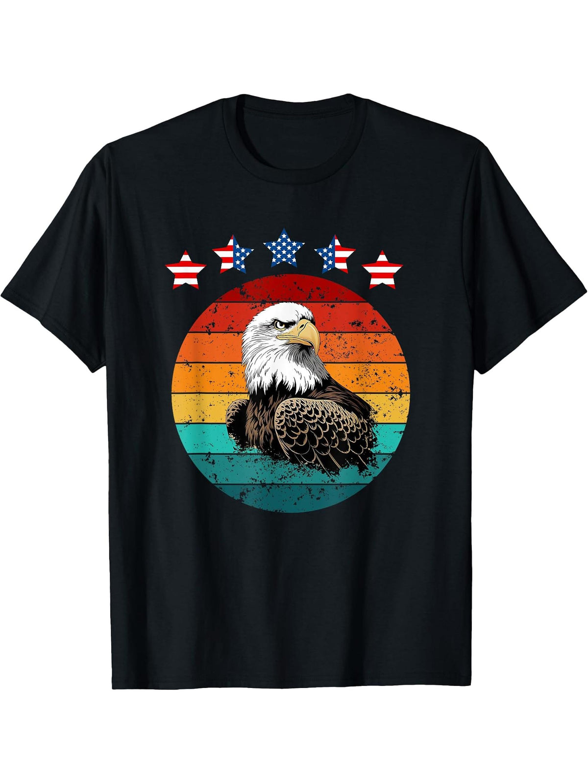 Majestic Bald Eagle American u USA Patriotic Red White Blue T-Shirt 180G 100% Cotton Printed Round Neck Short-Sleeve T-Shirt, Gifts for Men Dad Husband Grandpa, S-XXXL, Black