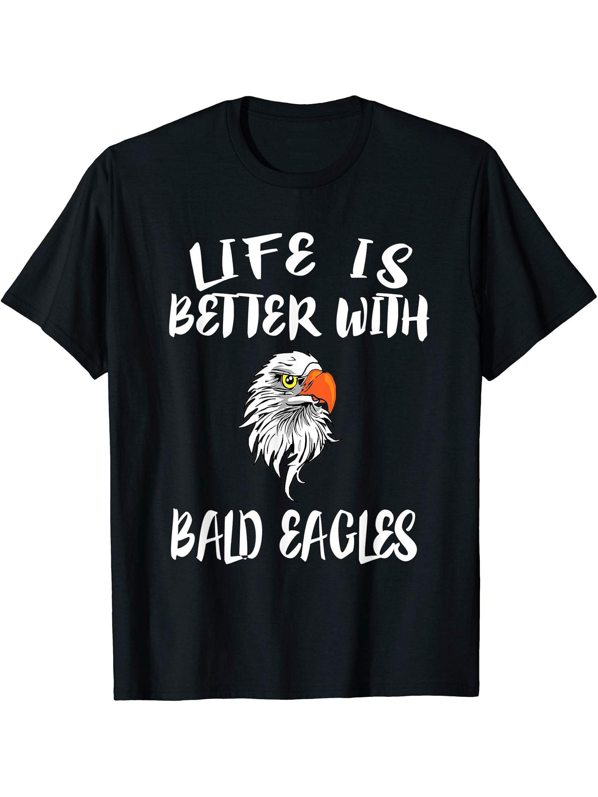 Life Is Better With Bald Eagles Gift T-Shirt 180G 100% Cotton Printed Round Neck Short-Sleeve T-Shirt, Gifts for Men Dad Husband Grandpa, S-XXXL, Black