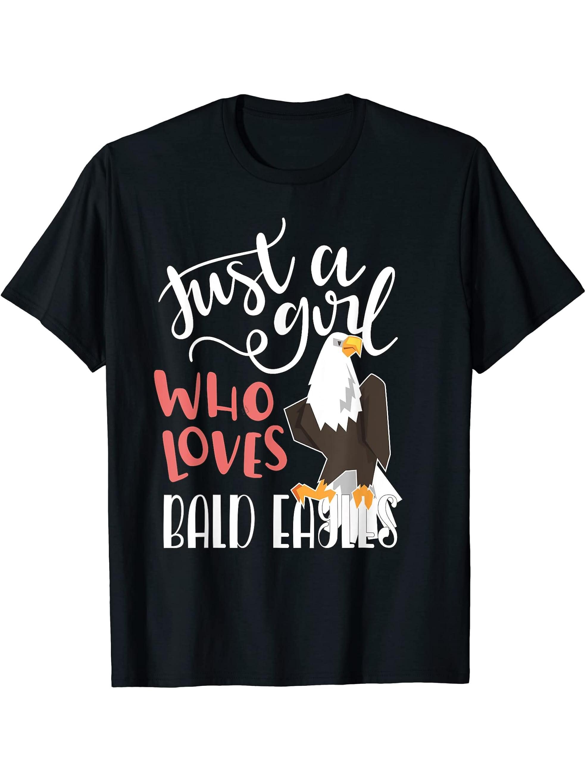 Just A Girl Who Loves Bald Eagles T-Shirt 180G 100% Cotton Printed Round Neck Short-Sleeve T-Shirt, Gifts for Men Dad Husband Grandpa, S-XXXL, Black