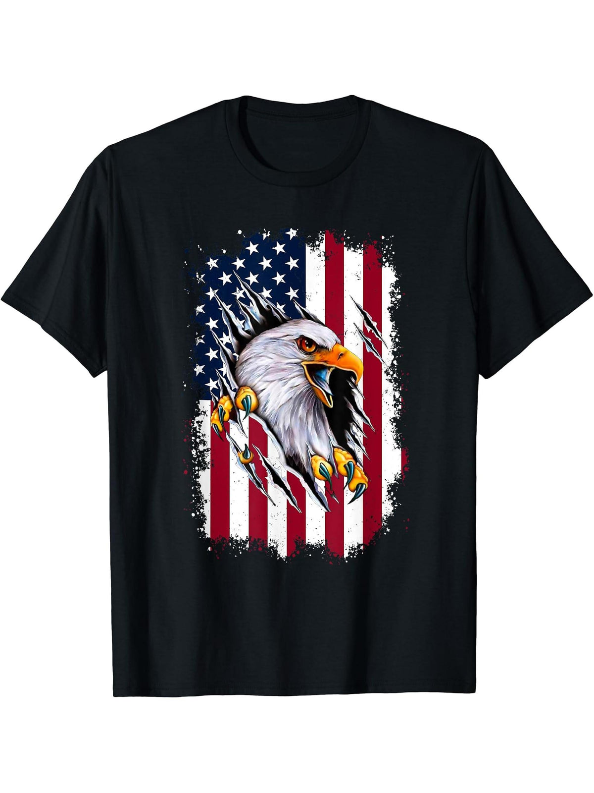 Bald Eagle American Flag Country united states july T-Shirt 180G 100% Cotton Printed Round Neck Short-Sleeve T-Shirt, Gifts for Men Dad Husband Grandpa, S-XXXL, Black