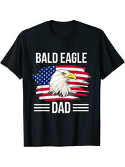 Eagle US Flag 4th Of July Father's Day Bald Eagle Dad T-Shirt 180G 100% Cotton Printed Round Neck Short-Sleeve T-Shirt, Gifts for Men Dad Husband Grandpa, S-XXXL, Black