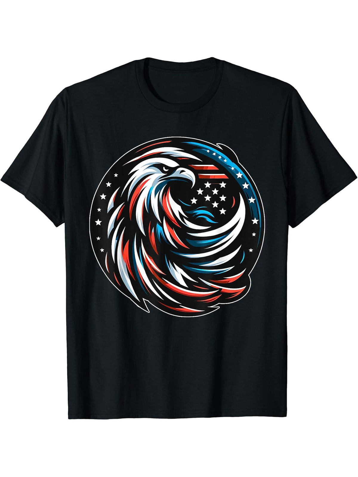 American Bald Eagle 4th Of July US Flag Patriotic T-Shirt 180G 100% Cotton Printed Round Neck Short-Sleeve T-Shirt, Gifts for Men Dad Husband Grandpa, S-XXXL, Black