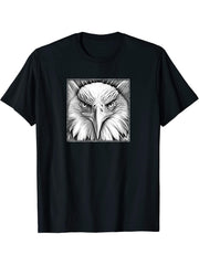 Illustrated Bald Eagle with Light Distressed Effect T-Shirt 180G 100% Cotton Printed Round Neck Short-Sleeve T-Shirt, Gifts for Men Dad Husband Grandpa, S-XXXL, Black