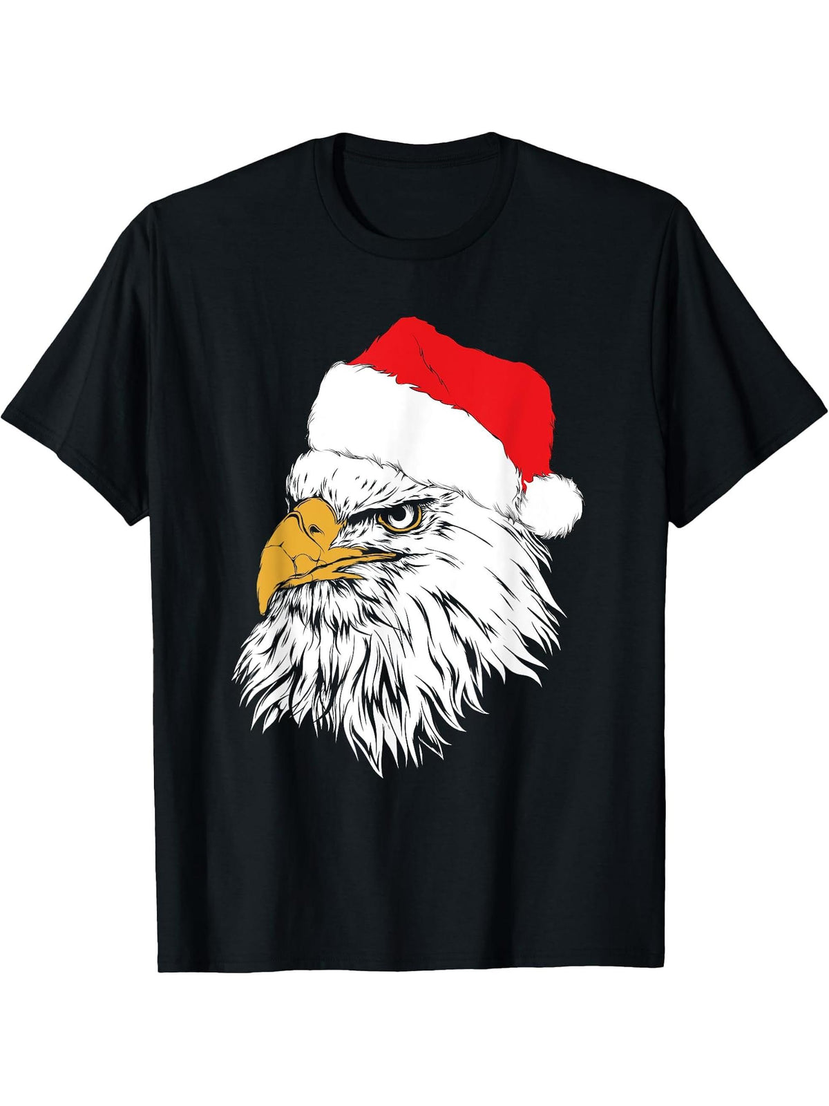 Christmas Eagle Patriotic Bald Eagles With Santa Hat T-Shirt 180G 100% Cotton Printed Round Neck Short-Sleeve T-Shirt, Gifts for Men Dad Husband Grandpa, S-XXXL, Black