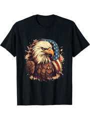 Sea Eagle US Flag Patriotic 4th Of July With Bald Eagle T-Shirt 180G 100% Cotton Printed Round Neck Short-Sleeve T-Shirt, Gifts for Men Dad Husband Grandpa, S-XXXL, Black