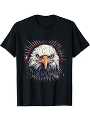 Sea Eagle US Flag Patriotic 4th Of July With Bald Eagle T-Shirt 180G 100% Cotton Printed Round Neck Short-Sleeve T-Shirt, Gifts for Men Dad Husband Grandpa, S-XXXL, Black
