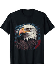 Sea Eagle US Flag Patriotic 4th Of July With Bald Eagle T-Shirt 180G 100% Cotton Printed Round Neck Short-Sleeve T-Shirt, Gifts for Men Dad Husband Grandpa, S-XXXL, Black