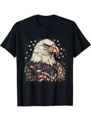 Sea Eagle US Flag Patriotic 4th Of July With Bald Eagle T-Shirt 180G 100% Cotton Printed Round Neck Short-Sleeve T-Shirt, Gifts for Men Dad Husband Grandpa, S-XXXL, Black