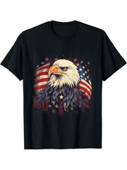 Sea Eagle US Flag Patriotic 4th Of July With Bald Eagle T-Shirt 180G 100% Cotton Printed Round Neck Short-Sleeve T-Shirt, Gifts for Men Dad Husband Grandpa, S-XXXL, Black