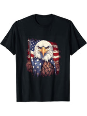 Sea Eagle US Flag Patriotic 4th Of July With Bald Eagle T-Shirt 180G 100% Cotton Printed Round Neck Short-Sleeve T-Shirt, Gifts for Men Dad Husband Grandpa, S-XXXL, Black