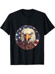 Sea Eagle US Flag Patriotic 4th Of July With Bald Eagle T-Shirt 180G 100% Cotton Printed Round Neck Short-Sleeve T-Shirt, Gifts for Men Dad Husband Grandpa, S-XXXL, Black