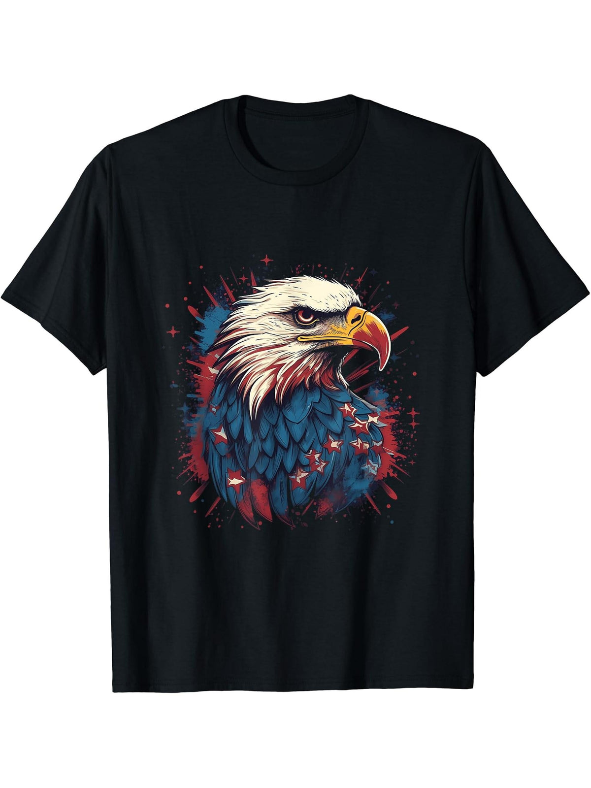 Sea Eagle US Flag Patriotic 4th Of July With Bald Eagle T-Shirt 180G 100% Cotton Printed Round Neck Short-Sleeve T-Shirt, Gifts for Men Dad Husband Grandpa, S-XXXL, Black