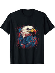 Sea Eagle US Flag Patriotic 4th Of July With Bald Eagle T-Shirt 180G 100% Cotton Printed Round Neck Short-Sleeve T-Shirt, Gifts for Men Dad Husband Grandpa, S-XXXL, Black
