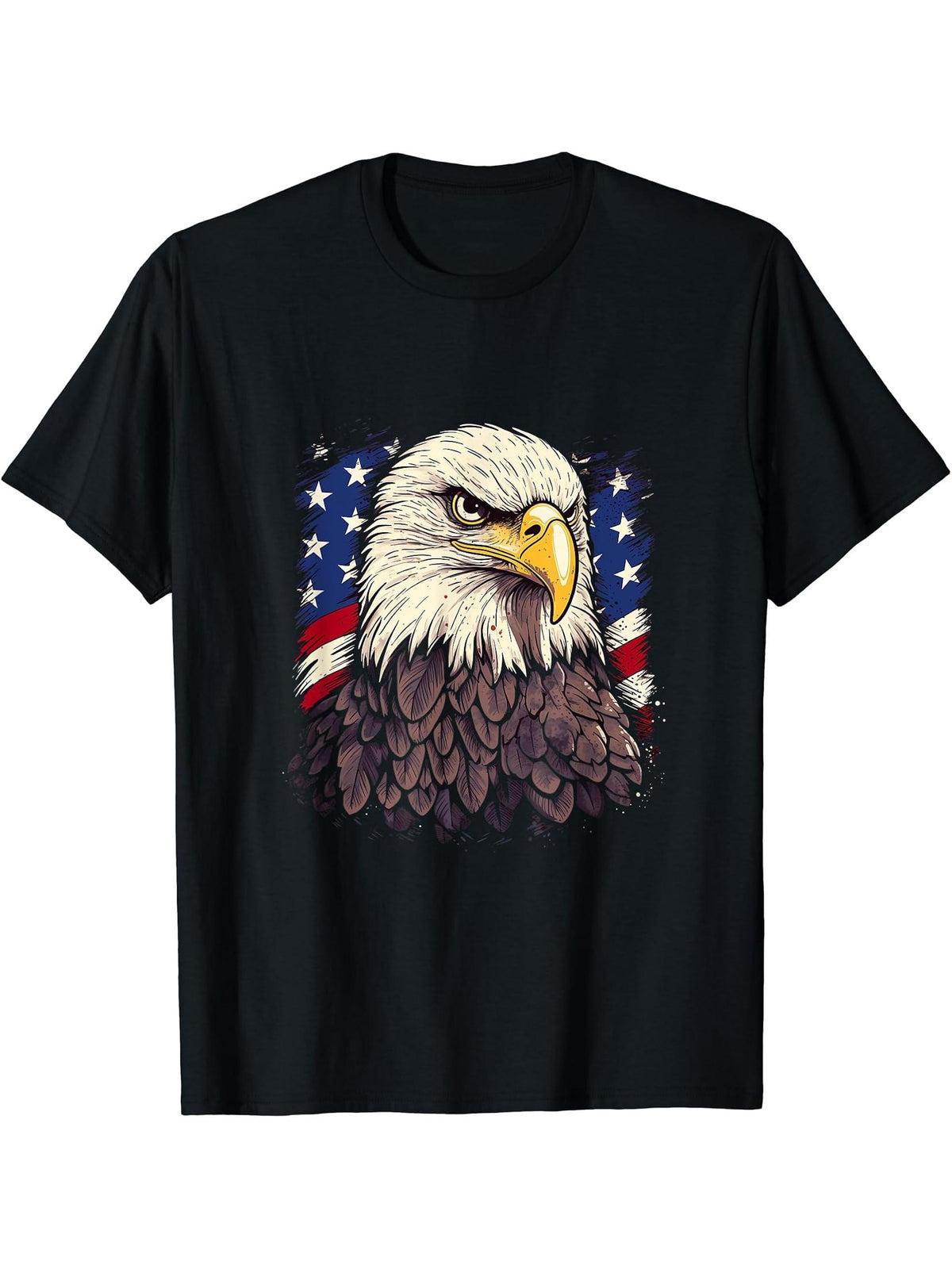 Sea Eagle US Flag Patriotic 4th Of July With Bald Eagle T-Shirt 180G 100% Cotton Printed Round Neck Short-Sleeve T-Shirt, Gifts for Men Dad Husband Grandpa, S-XXXL, Black