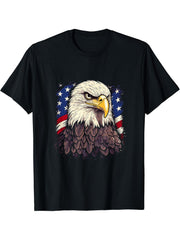 Sea Eagle US Flag Patriotic 4th Of July With Bald Eagle T-Shirt 180G 100% Cotton Printed Round Neck Short-Sleeve T-Shirt, Gifts for Men Dad Husband Grandpa, S-XXXL, Black