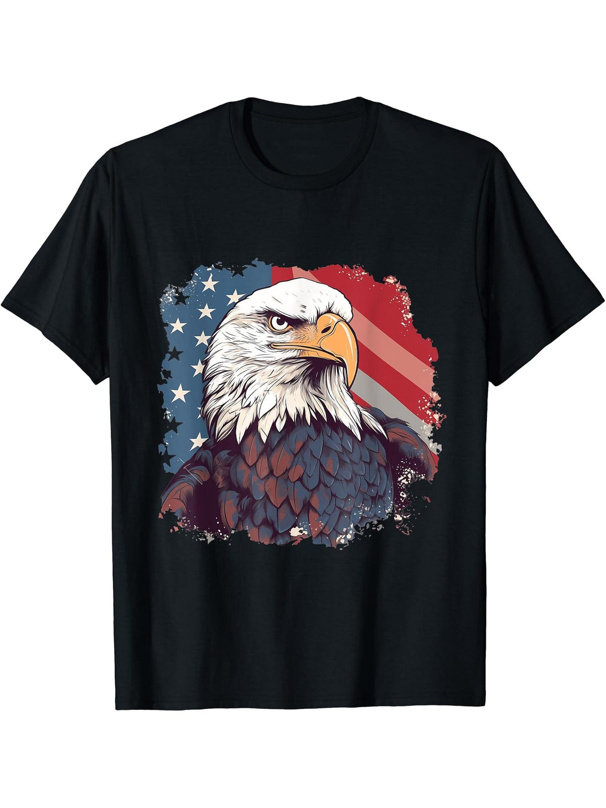Sea Eagle US Flag Patriotic 4th Of July With Bald Eagle T-Shirt 180G 100% Cotton Printed Round Neck Short-Sleeve T-Shirt, Gifts for Men Dad Husband Grandpa, S-XXXL, Black