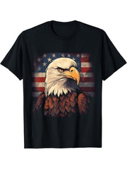 Sea Eagle US Flag Patriotic 4th Of July With Bald Eagle T-Shirt 180G 100% Cotton Printed Round Neck Short-Sleeve T-Shirt, Gifts for Men Dad Husband Grandpa, S-XXXL, Black