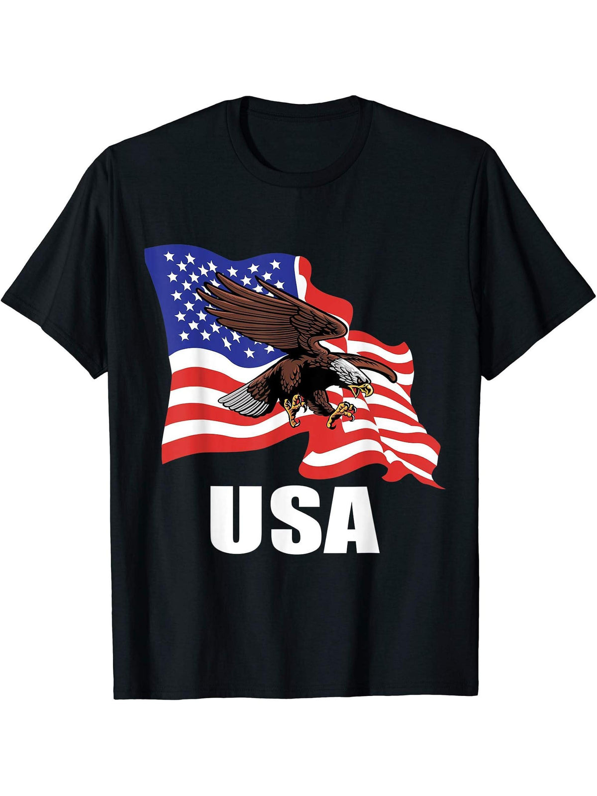 Bald Eagle with American Flag Men's T-shirt T-Shirt 180G 100% Cotton Printed Round Neck Short-Sleeve T-Shirt, Gifts for Men Dad Husband Grandpa, S-XXXL, Black