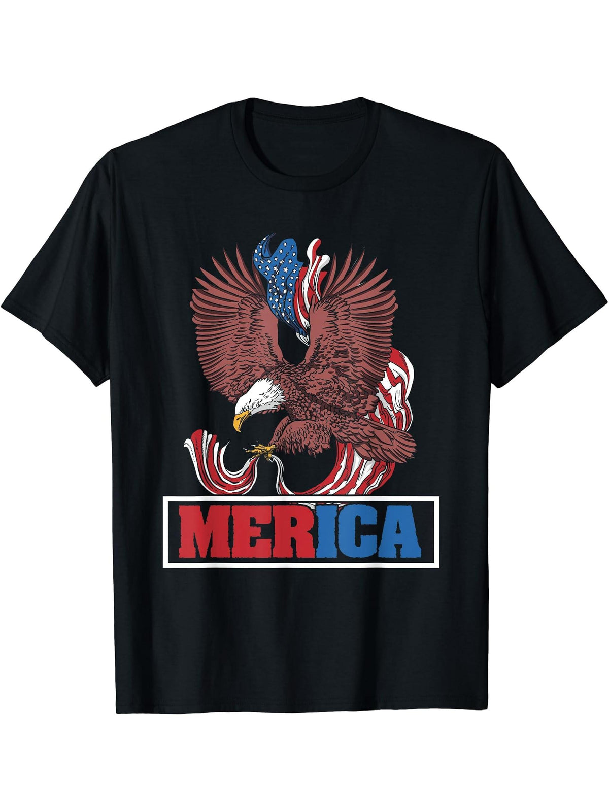 Merica Bald Eagle Bandana 4th of July for American Patriots T-Shirt 180G 100% Cotton Printed Round Neck Short-Sleeve T-Shirt, Gifts for Men Dad Husband Grandpa, S-XXXL, Black
