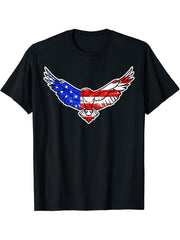 Mens American Flag Bald Eagle Celebrate USA T-Shirt 180G 100% Cotton Printed Round Neck Short-Sleeve T-Shirt, Gifts for Men Dad Husband Grandpa, S-XXXL, Black