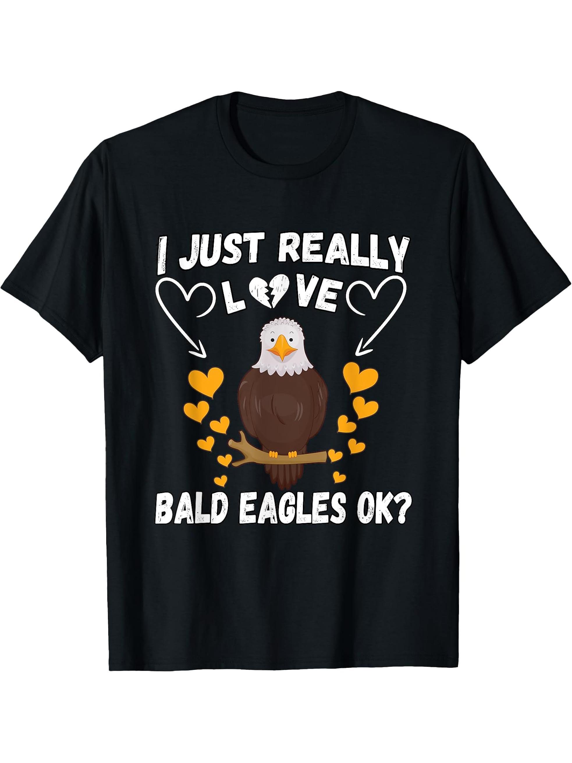 I Just Really Love Bald eagles Funny Eagle lovers Animals T-Shirt 180G 100% Cotton Printed Round Neck Short-Sleeve T-Shirt, Gifts for Men Dad Husband Grandpa, S-XXXL, Black