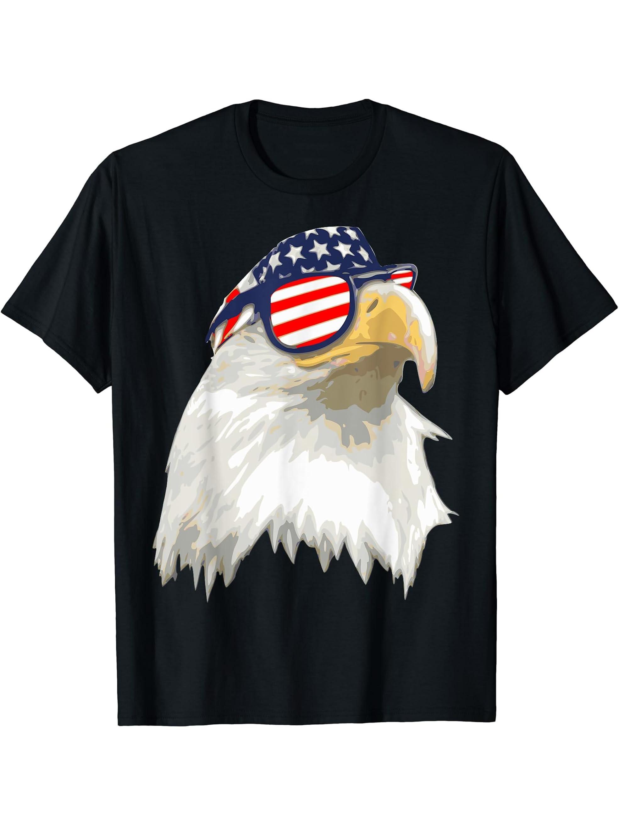 American Bald Eagle T-Shirt 180G 100% Cotton Printed Round Neck Short-Sleeve T-Shirt, Gifts for Men Dad Husband Grandpa, S-XXXL, Black