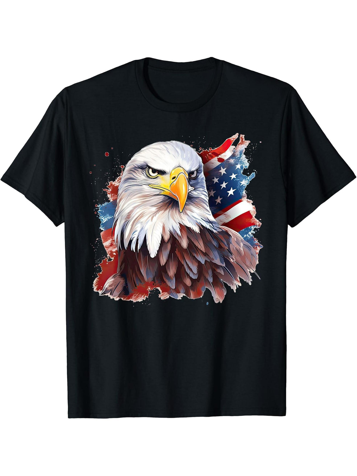 Bald Eagle US American Flag Patriotic Animal T-Shirt 180G 100% Cotton Printed Round Neck Short-Sleeve T-Shirt, Gifts for Men Dad Husband Grandpa, S-XXXL, Black
