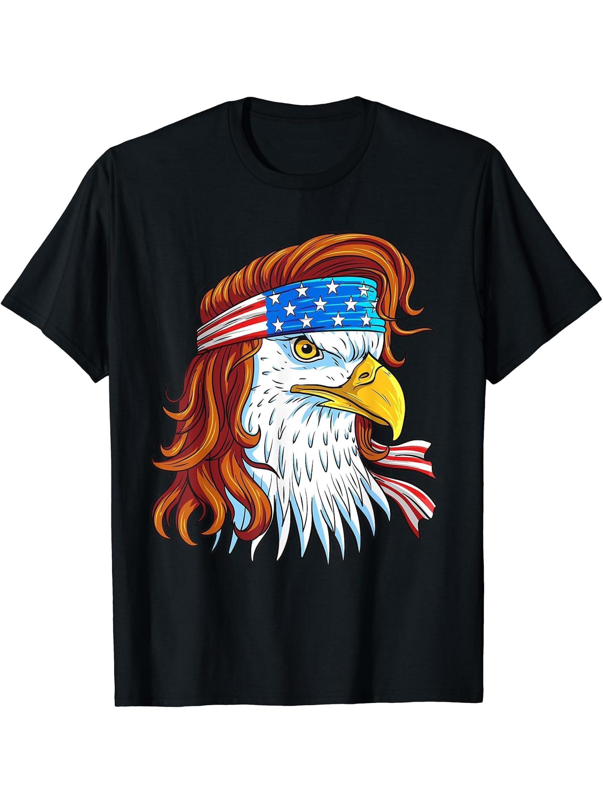freedom Flag Patriotic 4th of July T-Shirt 180G 100% Cotton Printed Round Neck Short-Sleeve T-Shirt, Gifts for Men Dad Husband Grandpa, S-XXXL, Black