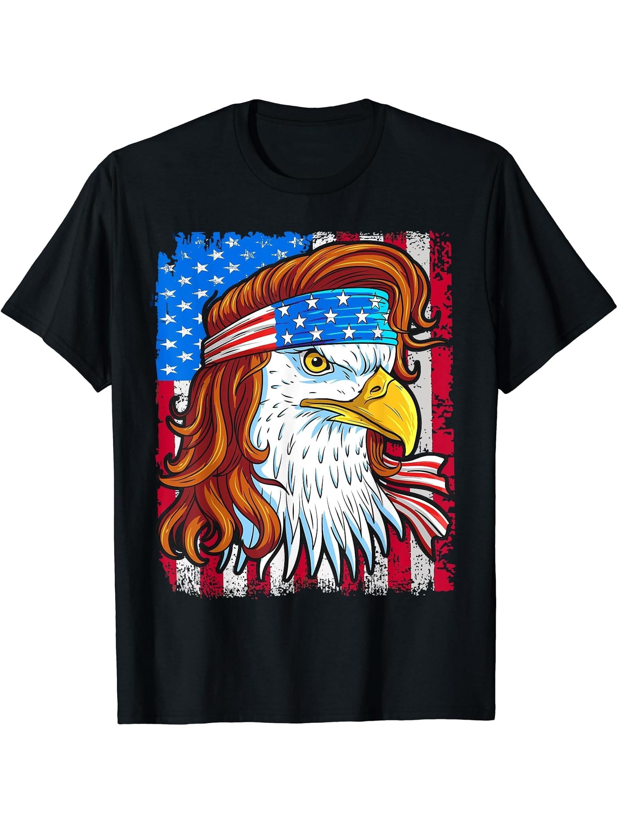 freedom Flag Patriotic 4th of July T-Shirt 180G 100% Cotton Printed Round Neck Short-Sleeve T-Shirt, Gifts for Men Dad Husband Grandpa, S-XXXL, Black