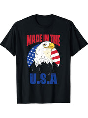 Made In The U.S.A Bald Eagle 4th of July American Roots T-Shirt 180G 100% Cotton Printed Round Neck Short-Sleeve T-Shirt, Gifts for Men Dad Husband Grandpa, S-XXXL, Black