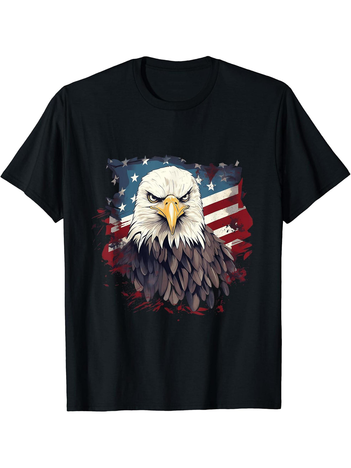 Sea Eagle US Flag Patriotic 4th Of July With Bald Eagle T-Shirt 180G 100% Cotton Printed Round Neck Short-Sleeve T-Shirt, Gifts for Men Dad Husband Grandpa, S-XXXL, Black