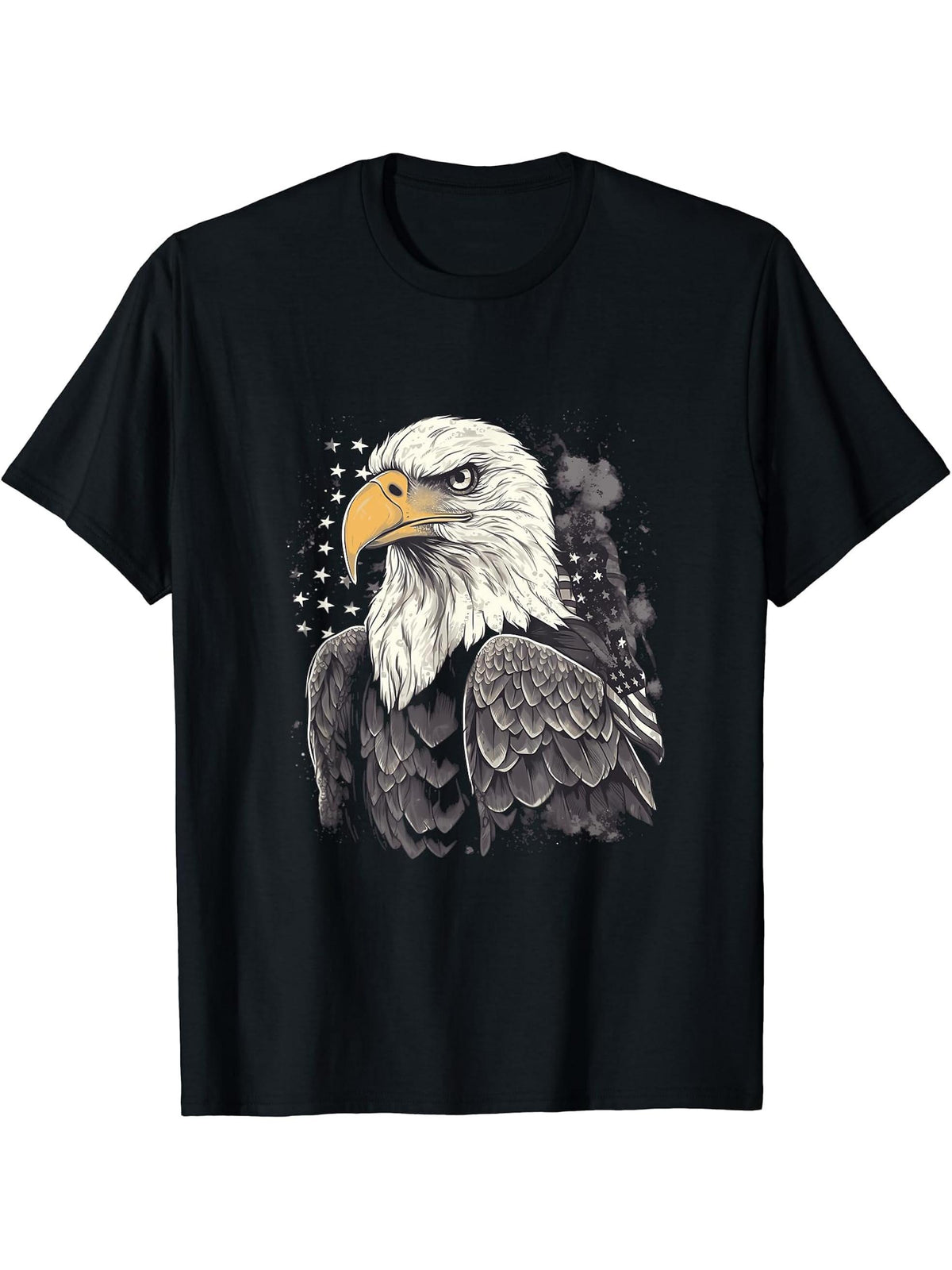 Sea Eagle US Flag Patriotic 4th Of July With Bald Eagle T-Shirt 180G 100% Cotton Printed Round Neck Short-Sleeve T-Shirt, Gifts for Men Dad Husband Grandpa, S-XXXL, Black