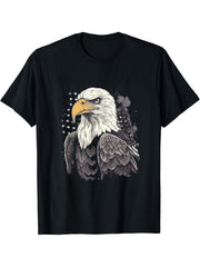 Sea Eagle US Flag Patriotic 4th Of July With Bald Eagle T-Shirt 180G 100% Cotton Printed Round Neck Short-Sleeve T-Shirt, Gifts for Men Dad Husband Grandpa, S-XXXL, Black
