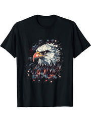 Sea Eagle US Flag Patriotic 4th Of July With Bald Eagle T-Shirt 180G 100% Cotton Printed Round Neck Short-Sleeve T-Shirt, Gifts for Men Dad Husband Grandpa, S-XXXL, Black