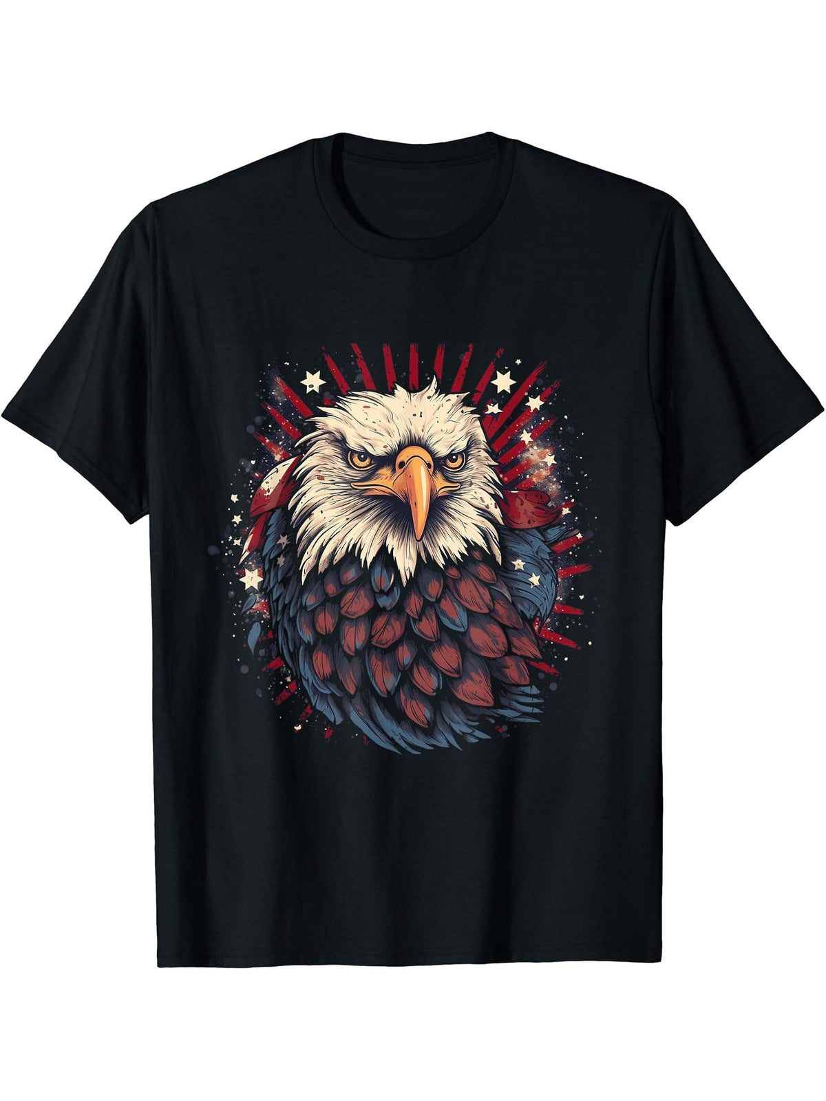 Sea Eagle US Flag Patriotic 4th Of July With Bald Eagle T-Shirt 180G 100% Cotton Printed Round Neck Short-Sleeve T-Shirt, Gifts for Men Dad Husband Grandpa, S-XXXL, Black