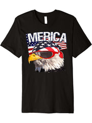 Bald Eagle "MERICA" Funny American USA Patriotic Premium T-Shirt 180G 100% Cotton Printed Round Neck Short-Sleeve T-Shirt, Gifts for Men Dad Husband Grandpa, S-XXXL, Black