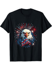 Sea Eagle US Flag Patriotic 4th Of July With Bald Eagle T-Shirt 180G 100% Cotton Printed Round Neck Short-Sleeve T-Shirt, Gifts for Men Dad Husband Grandpa, S-XXXL, Black