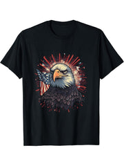 Sea Eagle US Flag Patriotic 4th Of July With Bald Eagle T-Shirt 180G 100% Cotton Printed Round Neck Short-Sleeve T-Shirt, Gifts for Men Dad Husband Grandpa, S-XXXL, Black