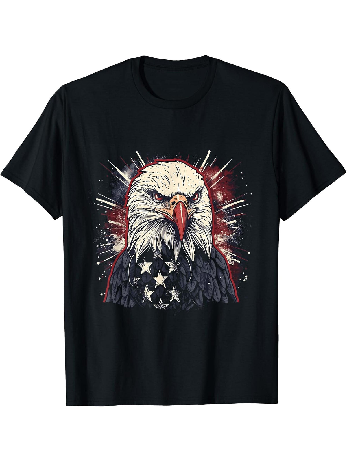 Sea Eagle US Flag Patriotic 4th Of July With Bald Eagle T-Shirt 180G 100% Cotton Printed Round Neck Short-Sleeve T-Shirt, Gifts for Men Dad Husband Grandpa, S-XXXL, Black