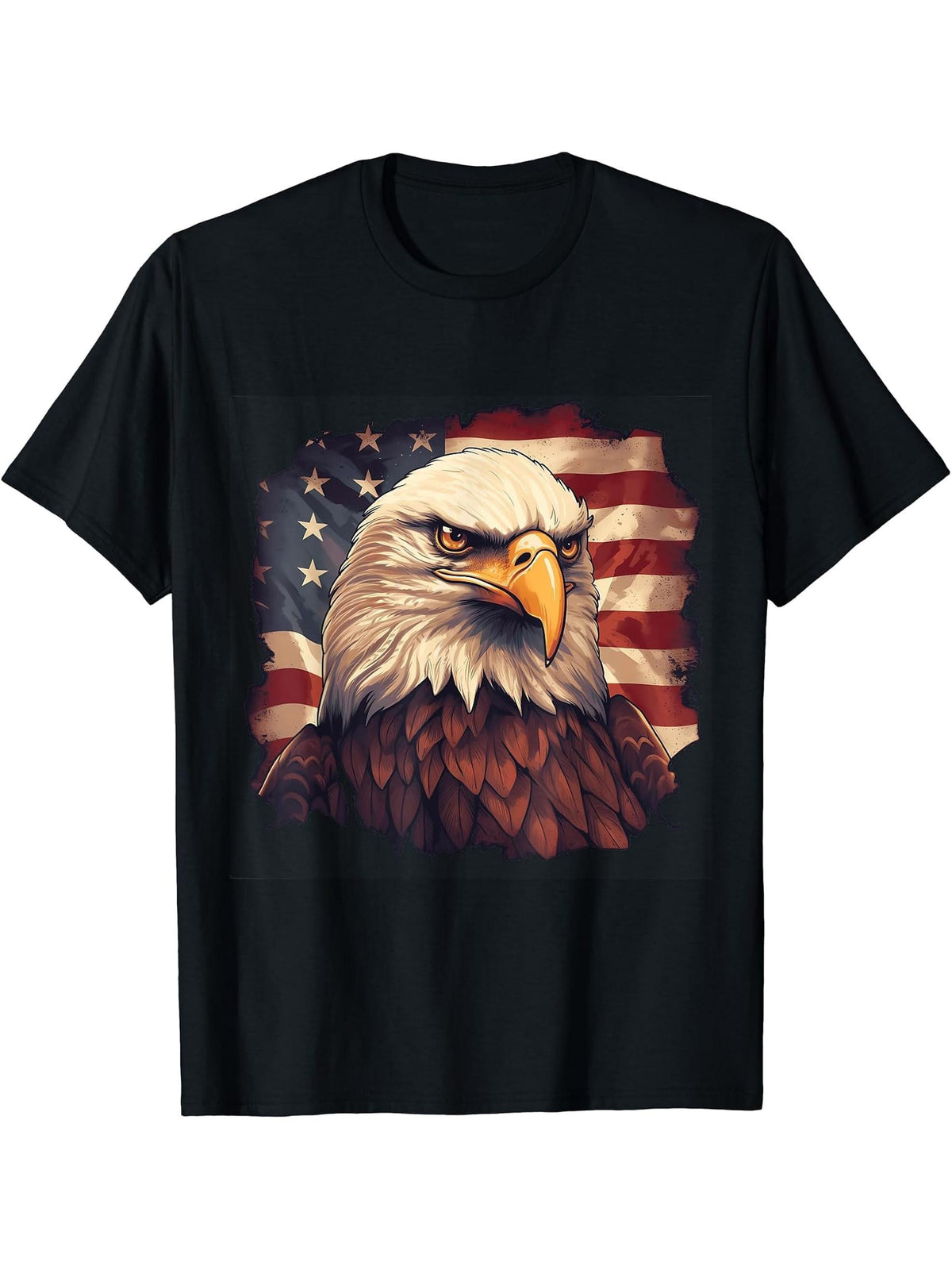 Sea Eagle US Flag Patriotic 4th Of July With Bald Eagle T-Shirt 180G 100% Cotton Printed Round Neck Short-Sleeve T-Shirt, Gifts for Men Dad Husband Grandpa, S-XXXL, Black